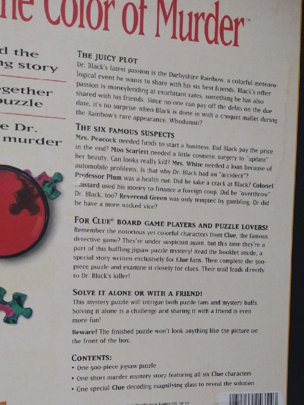 Clue Mystery Puzzle - The Color of Murder (Milton Bradley) - Picture 5 of 16